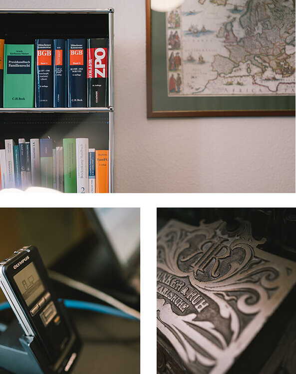 Bücherregal, Telefon, und Zeichen der Kanzlei Meffert Dobslaff in Görlitz